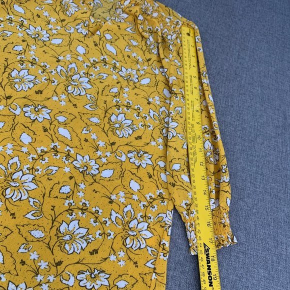 Jasmine & Juliana Yellow Floral‎ Blouse Small 3/4th Sleeves Ruffled Neckline - Picture 10 of 15